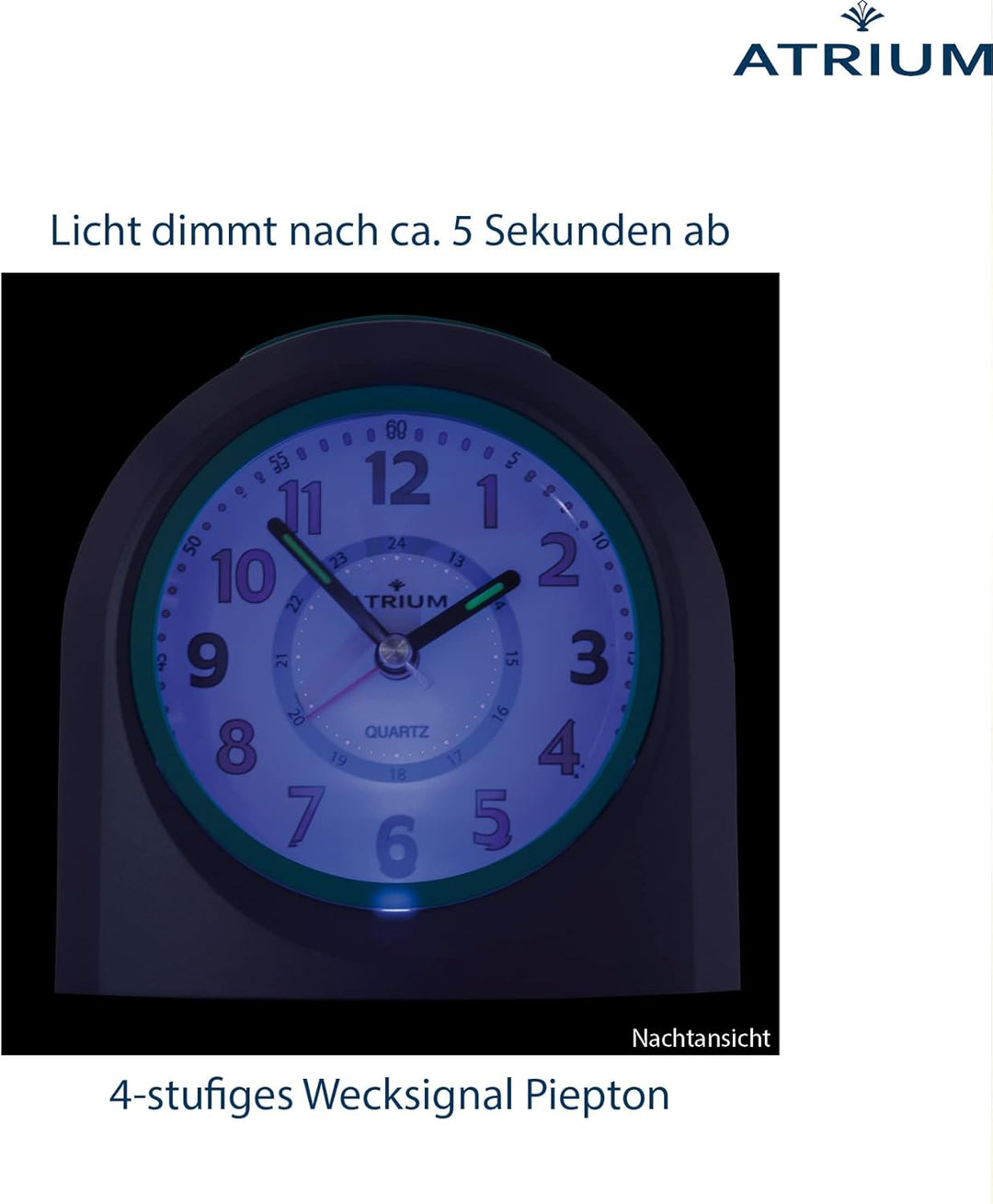Atrium Kinderwecker Jugendwecker Analog Quarz mit Licht, Snooze &amp; schleichende Sekunde - leise ohne