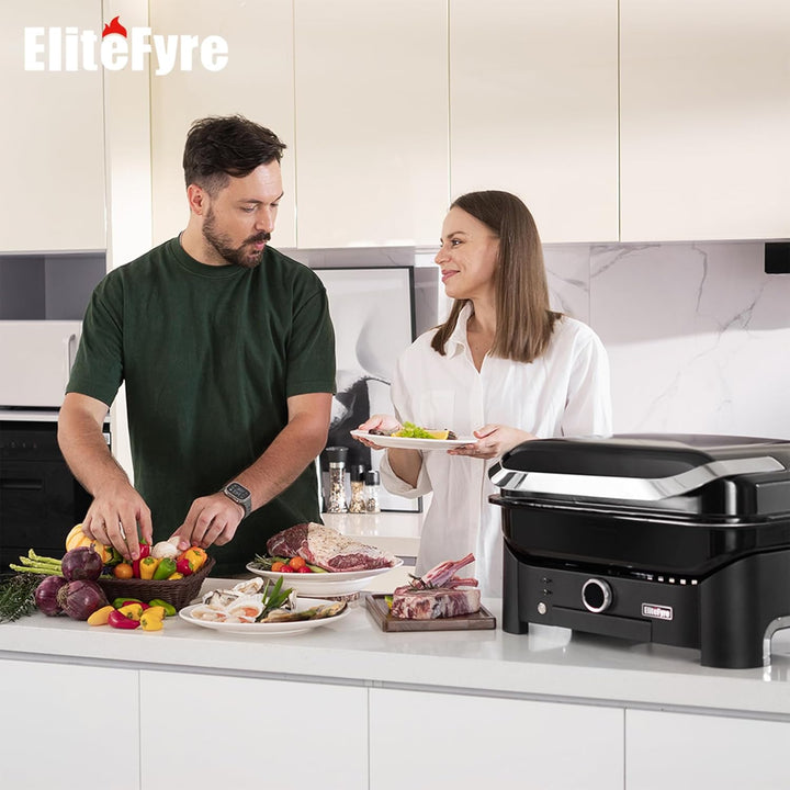 Volteq Smart Elektrogrill, 343°C Profi-Hitze in 20 Min, Tischgrill mit Fleischsonde & LED-Display, 1