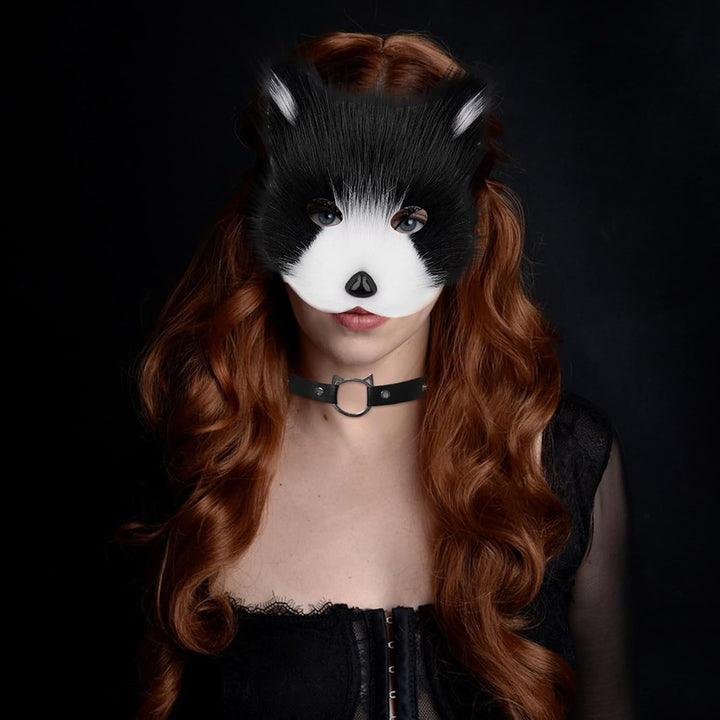 YumSur Kunstpelz Fuchsschwanz Katze Wolf Cosplay Kostüm Set Plüsch Maske Flauschige Pfotenhandschuhe