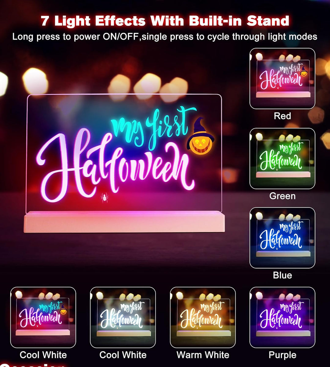 LED Leucht-Zeichenbrett für Kinder, Wiederaufladbar LED Neon Licht Acryl Schreibtafel mit 7 Farbstif
