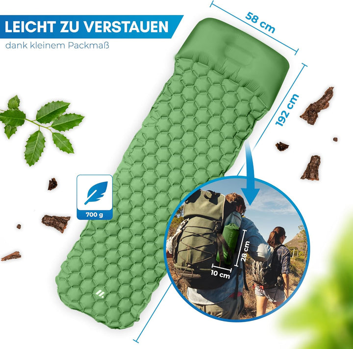 NORDMUT® Isomatte Outdoor [mit Reparaturset] Isomatte Camping | Isomatte Ultraleicht für Wandern, Ou