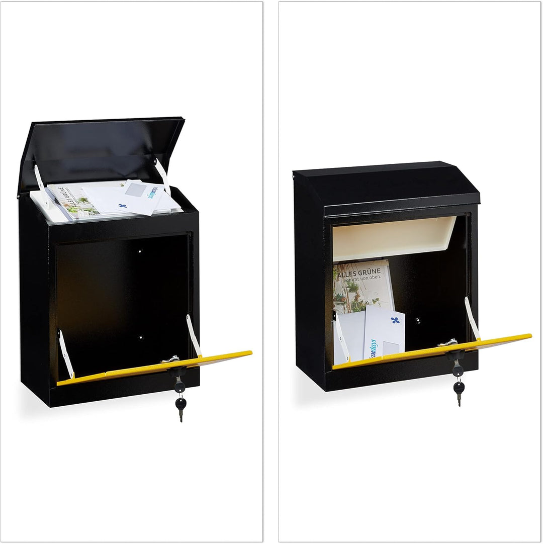 Relaxdays Briefkasten gross, Stahl, Sicherheits-Klappe, Schloss, HxBxT: 53 x 43,5 x 26 cm, Wandbrief