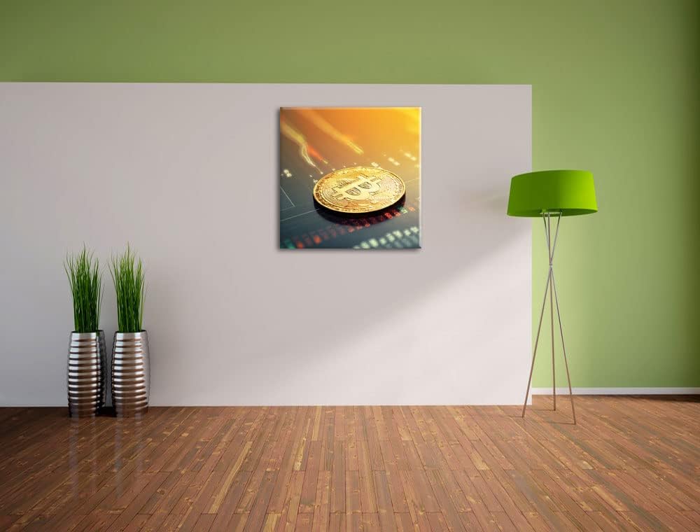Pixxprint Bitcoin BTC Aktienmarkt als Leinwandbild Quadratisch| Grösse: 60x60 cm | Wandbild | Kunstd
