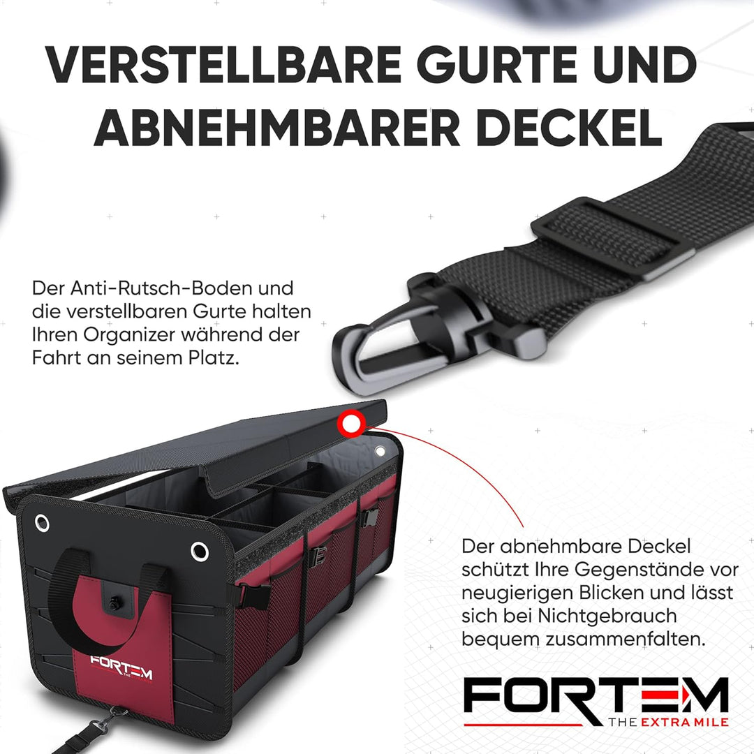 FORTEM Kofferraum Organizer, Kofferraumtasche, Zusammenklappbarer Auto Organizer Kofferraum mit Fäch