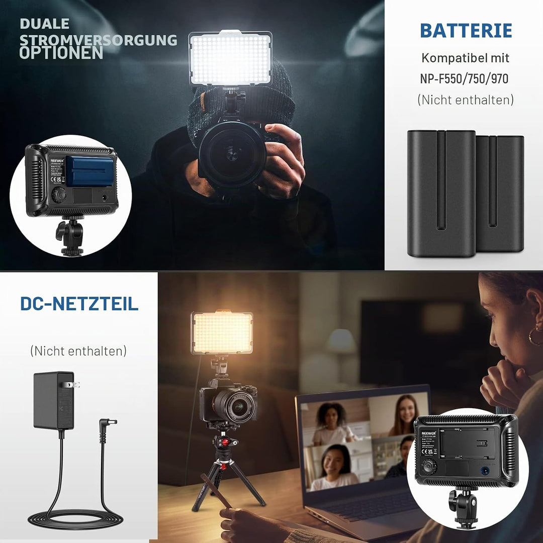 NEEWER 176 LED Videoleuchte Streaming Licht 5600K dimmbar Videolicht Panel mit 1/4 Zoll Gewinde, Key