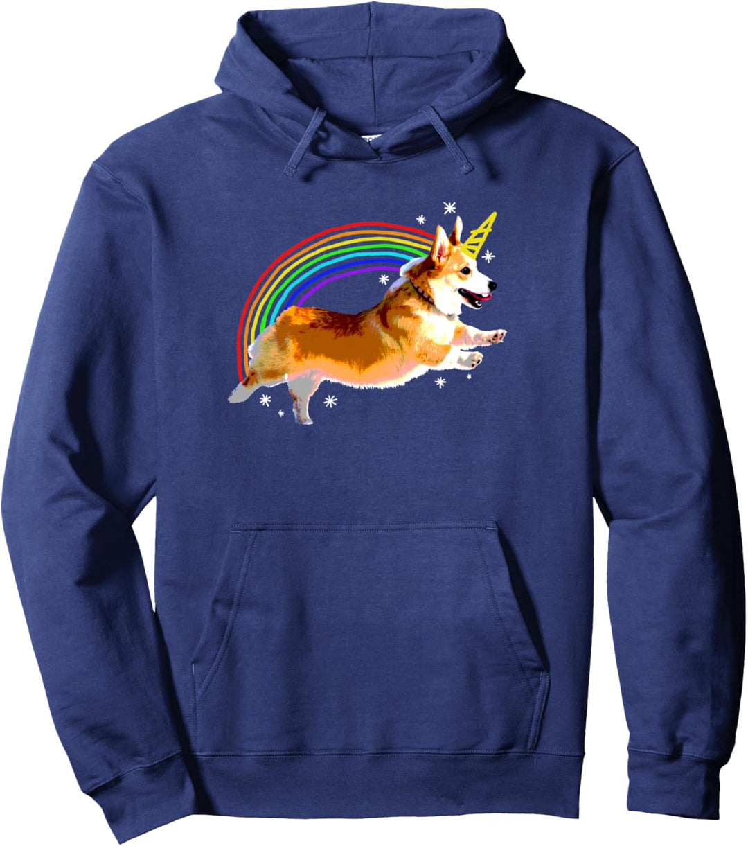Unicorn Corgi Rainbow Doodle Funny Pullover Hoodie