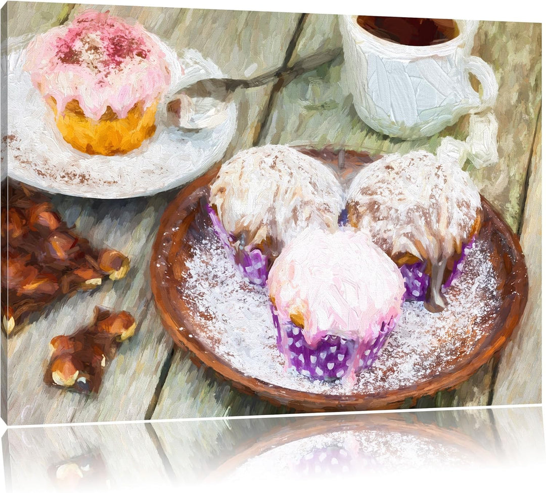 Pixxprint Köstliche Cupcakes / 100x70cm Leinwandbild bespannt auf Holzrahmen/Wandbild Kunstdruck Dek