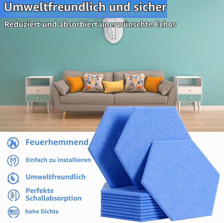 Rdutuok 12 Stück Selbstklebend Akustik Panel,30x26x1cm Hexagon Akustik Absorber Schallschutzplatten