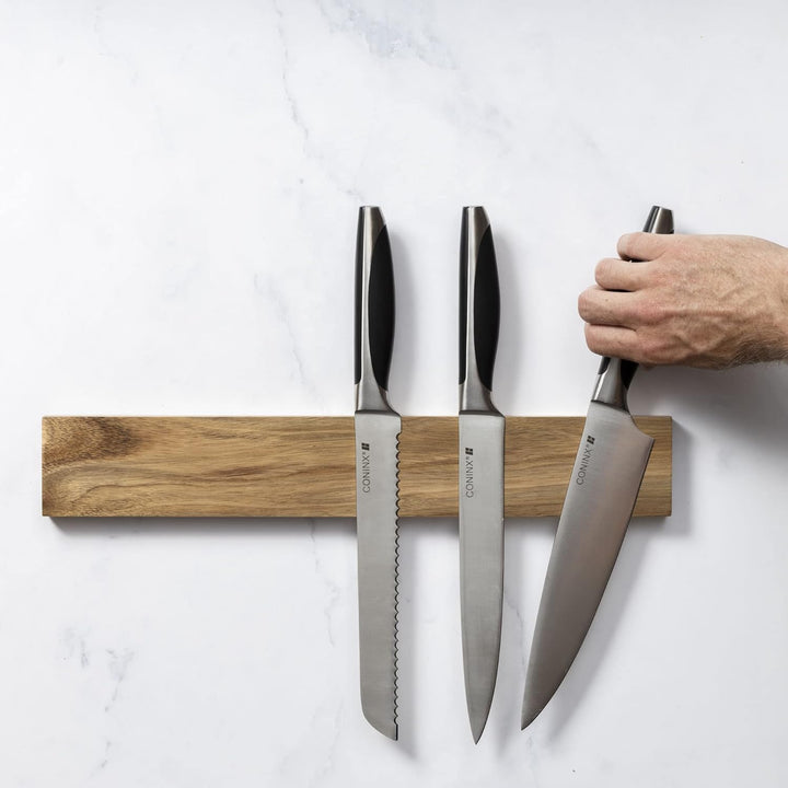 Coninx Magnetleiste Messer - 40 cm Magnet Messerhalter für die Wand - Akazienholz verkleidete Messer