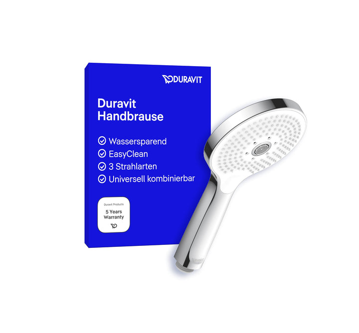Duravit Universal Duschkopf, Duschbrause mit 3 Strahlarten (Rain, Pulse, Mono), Handbrause rund (Ø 1