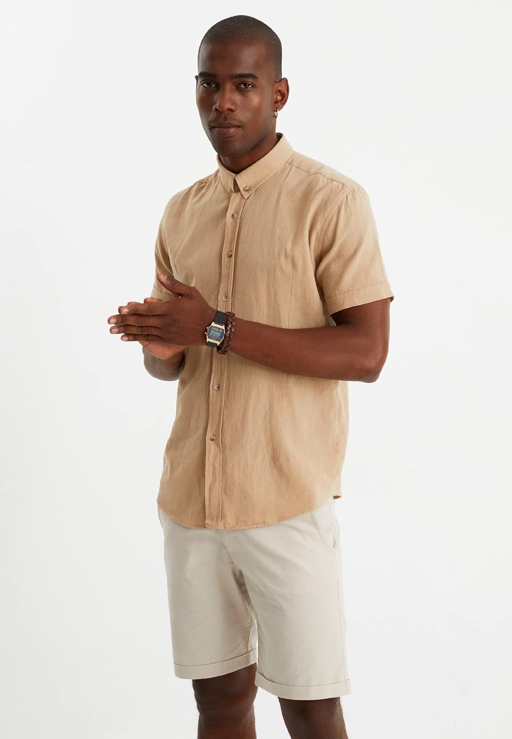 Leif Nelson Leinenhemd Herren Sommer Kurzarm/Leinen Hemd für Freizeit und Business/Gemischt aus Lein