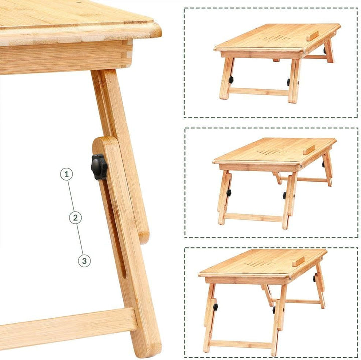 Casaria Laptoptisch Bambus Höhenverstellbar mit Schublade Belüftet Neigbar Faltbar Laptopständer Bet