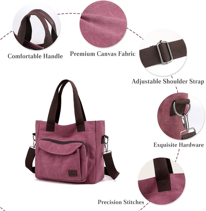 PORRASSO Damen Umhängetasche Canvas Schultertasche Handtasche Hobotasche Tote Mädchen Crossbody Bag