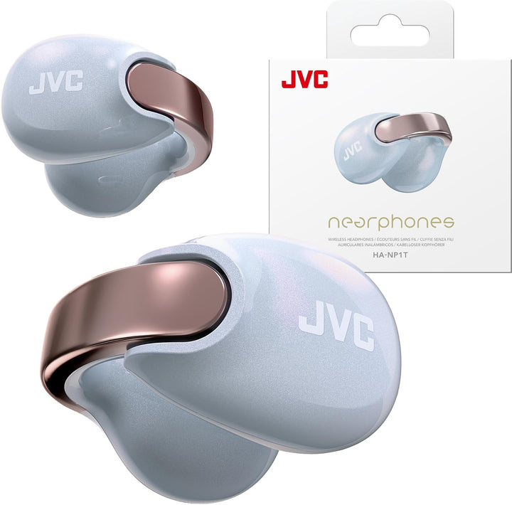 JVC Nearphones HA-NP1T-AN im Earcuff-Design – kabellose Ohrhörer in Perlmutt-Optik, bequemer Passfor