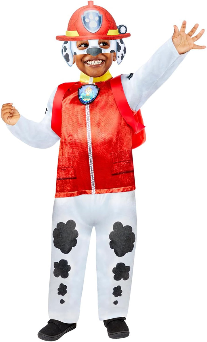Amscan - Kinderkostüm Marshall aus Paw Patrol, Plüsch-Overall, Maske und Rucksack, Serie, Helfer auf