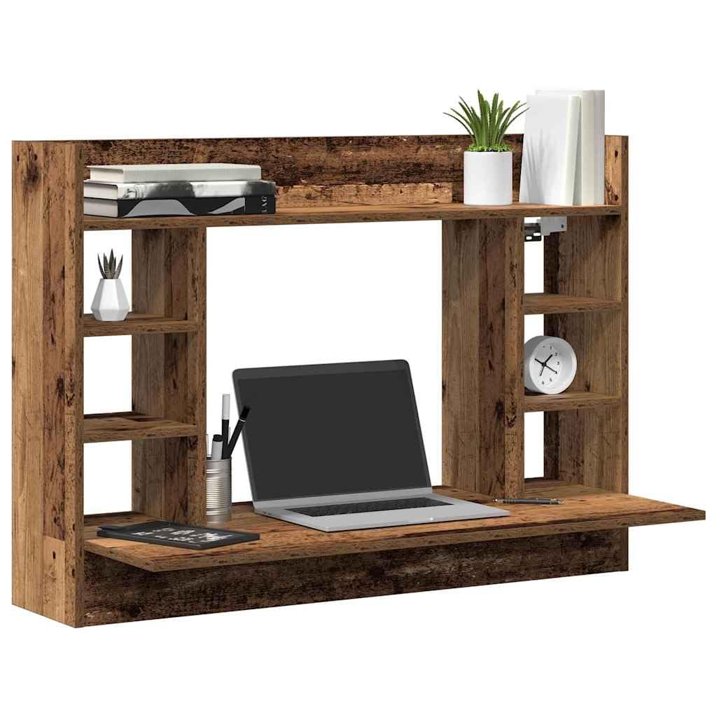 vidaXL Wandtisch mit Regal Altholz 105 x 48 x 75 cm Holzwerkstoff, Moderner rechteckiger Wand-Schrei