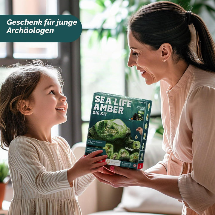 Bernstein Ausgrabungsset für Kinder ab 6, Ausgrabungsset für Kinder Amber Meerestiere mit echten Mee