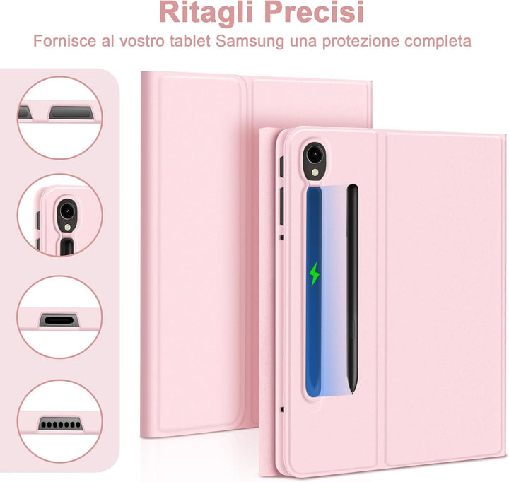 Bettdow für Samsung Galaxy Tab S9 FE+/S9+ 2023 Tastatur Hülle, Rosa (Italienisch), Rosa
