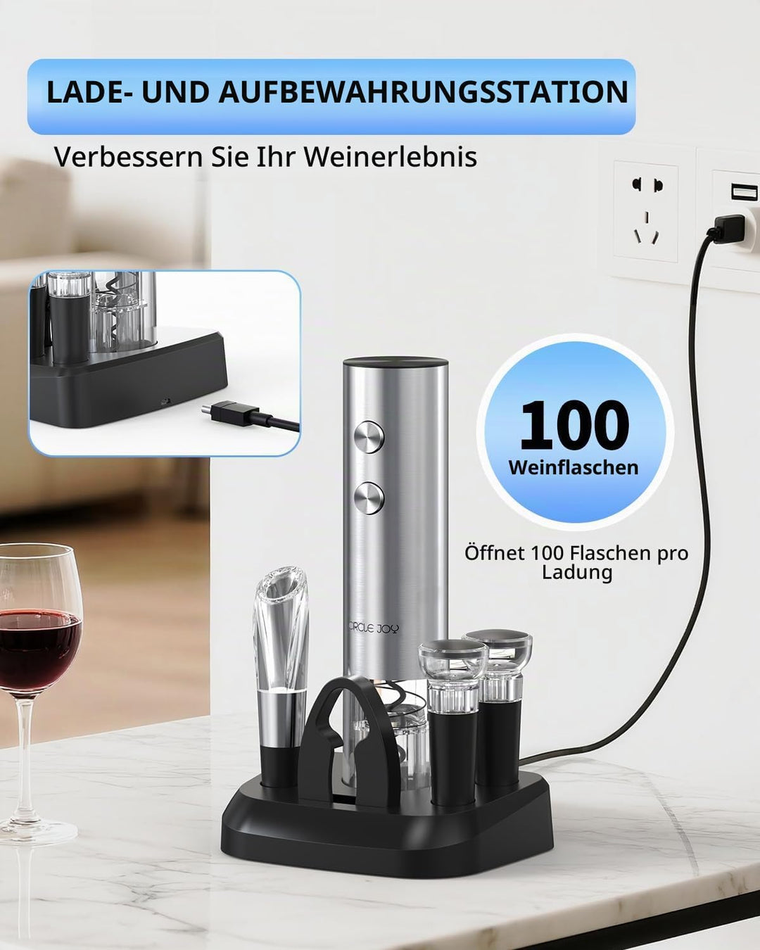 CIRCLE JOY Elektrischer Weinkorkenzieher mit Ladestation, 6-in-1 wiederaufladbares Weinöffner-Set, K