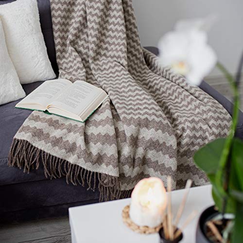 Linen &amp; Cotton Decke Wolldecke Wohndecke Kuscheldecke Melody Gewellt - 100% Reine Neuseeland Wolle,