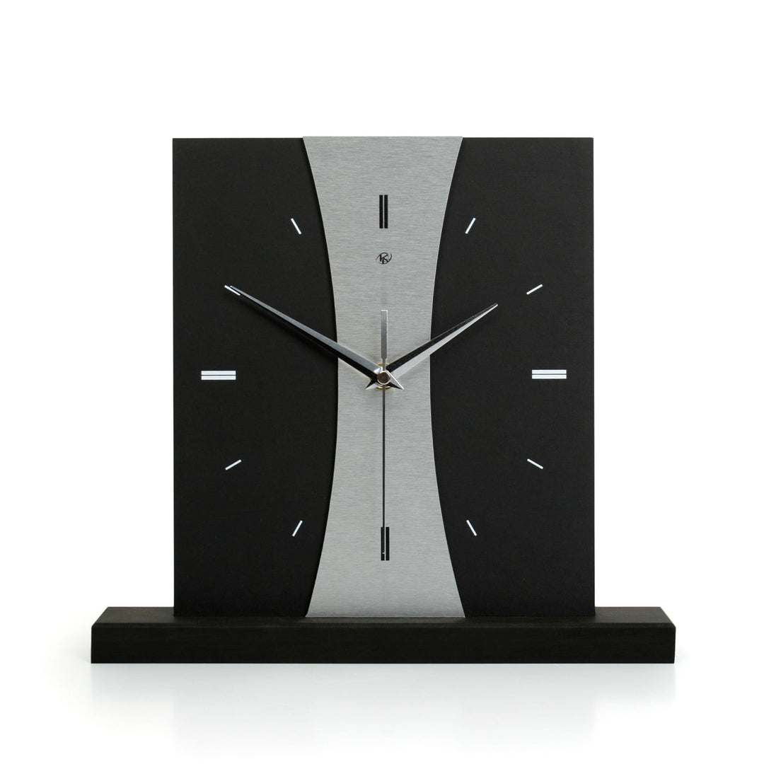 Kreative Feder Designer-Standuhr „Stripe“ aus Holz – Schwarze Tischuhr in modernem Metallic-Look ohn