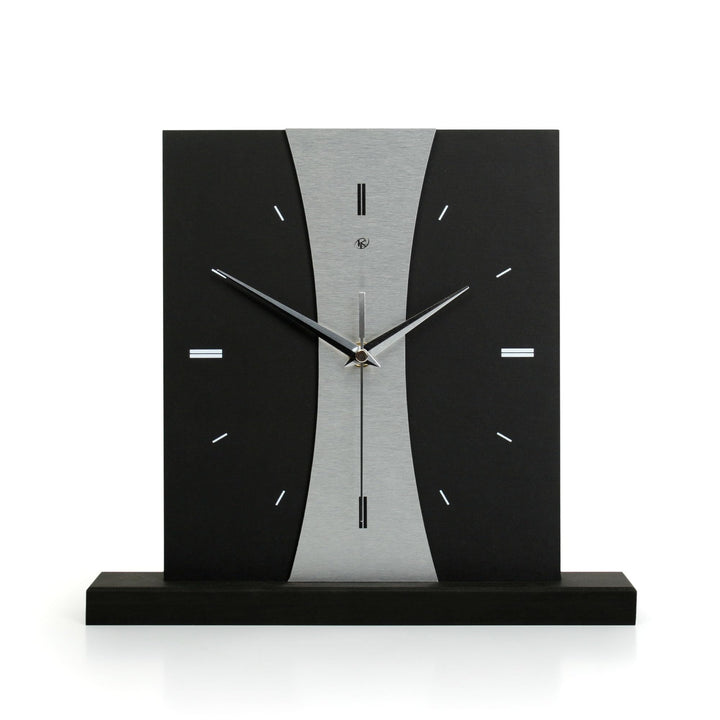 Kreative Feder Designer-Standuhr „Stripe“ aus Holz – Schwarze Tischuhr in modernem Metallic-Look ohn