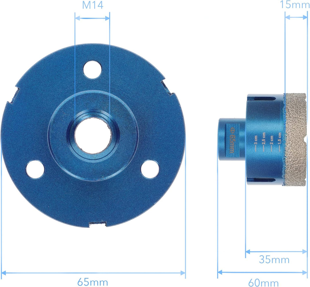 PRODIAMANT Diamant Fliesenbohrer 65 mm x M14 Fliese, Feinsteinzeug, Keramik für Winkelschleifer Prem