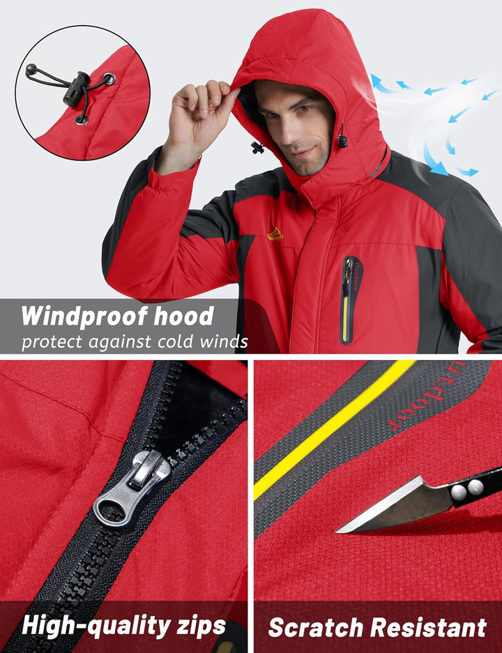 TACVASEN Herren Warme Skijacke Gefütterte Winterjacke Wasserabweisende Funktionsjacke mit Abnehmbare