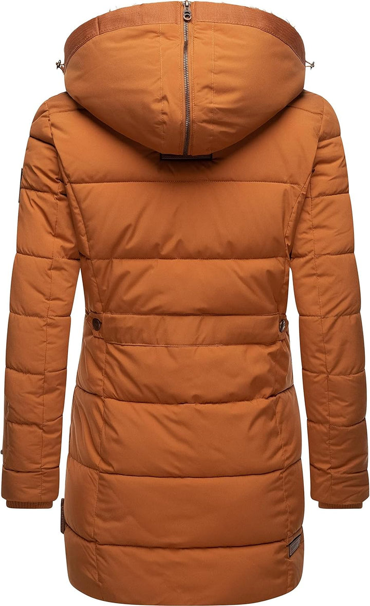 MARIKOO Damen Warmer Winter Steppmantel mit Kapuze Lieblings Jacke XS-XXL XS Rusty Cinnamon, XS Rust