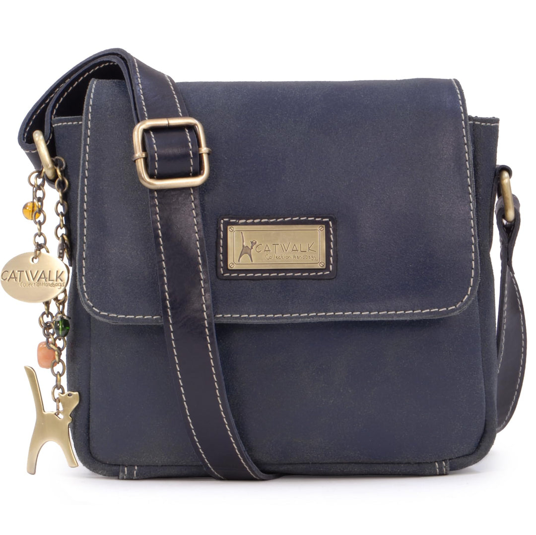 Catwalk Collection Handbags - Vintage Grobem Leder - Klien Umhängetasche Messenger/Schultertasche -