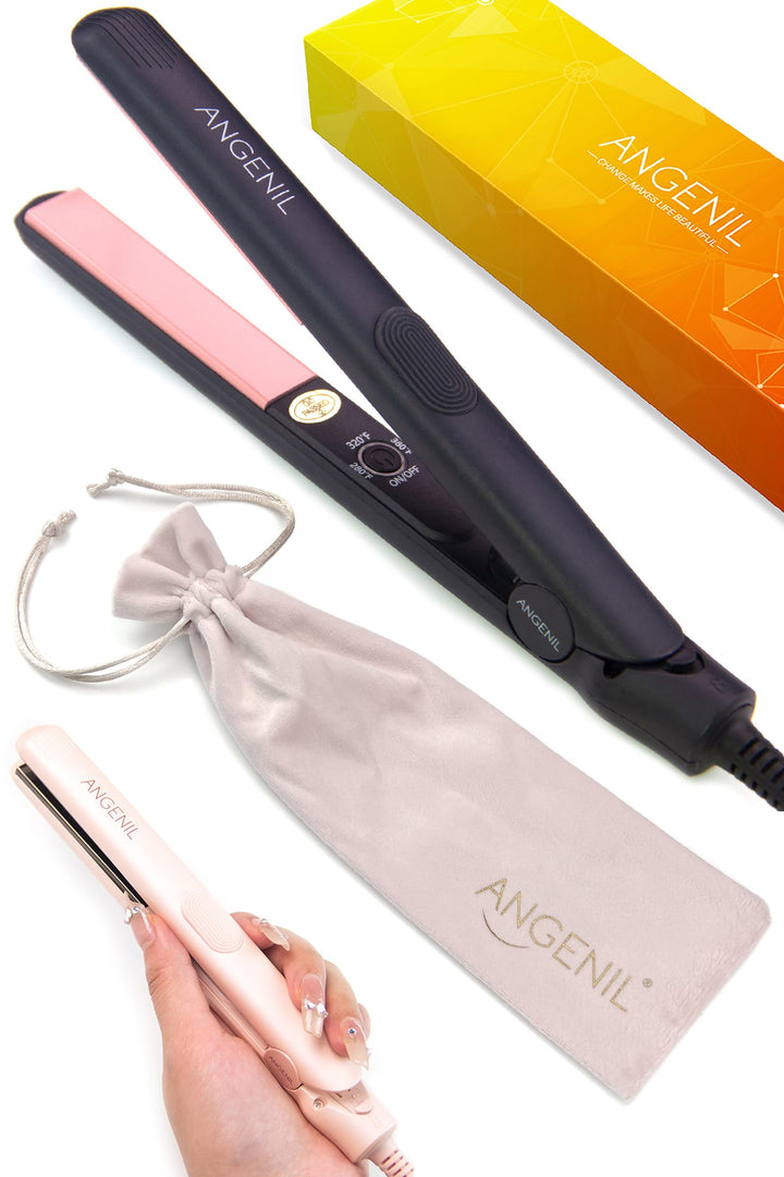 ANGENIL Pro Mini Haarglätter und Lockenstab aus Titan, 2-in-1, sportlicher Haarglätter und Reisegrös