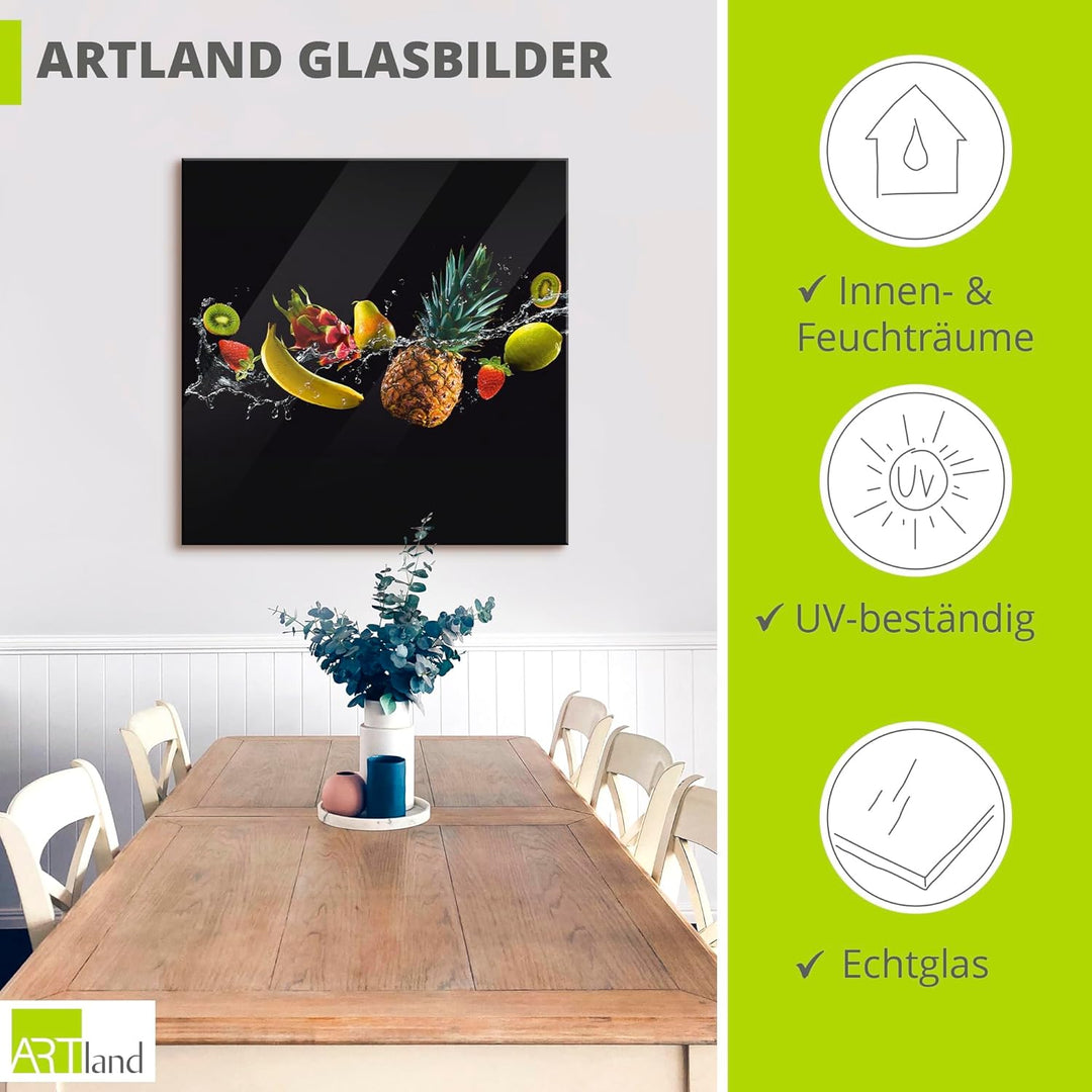 ARTland Glasbilder Wandbild Glas Bild einteilig 50x50 cm Quadratisch Küchenbilder Obst Früchte Kiwi