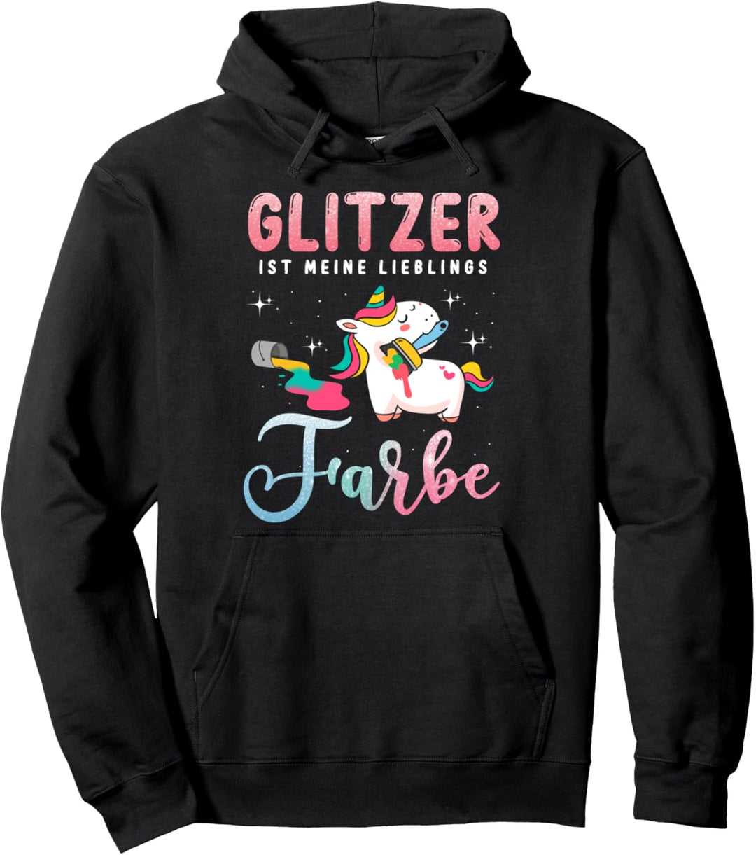 Glitzer ist meine Lieblingsfarbe Einhorn Regenbogenfarben Pullover Hoodie