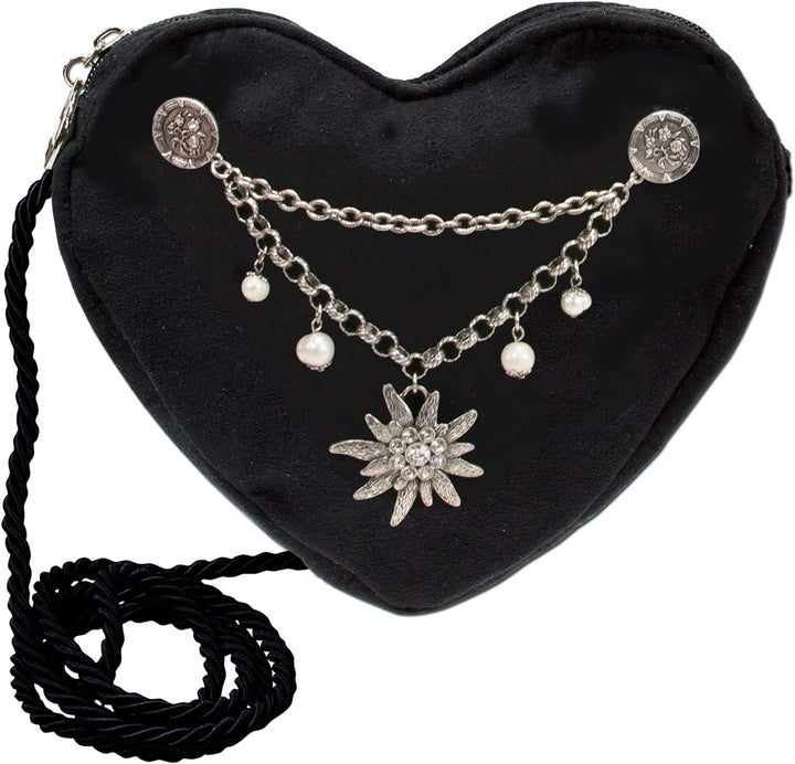 Alpenflüstern Herztasche Charivari Strass-Edelweiss - Damen Trachtentasche in Herzform, Schultertasc