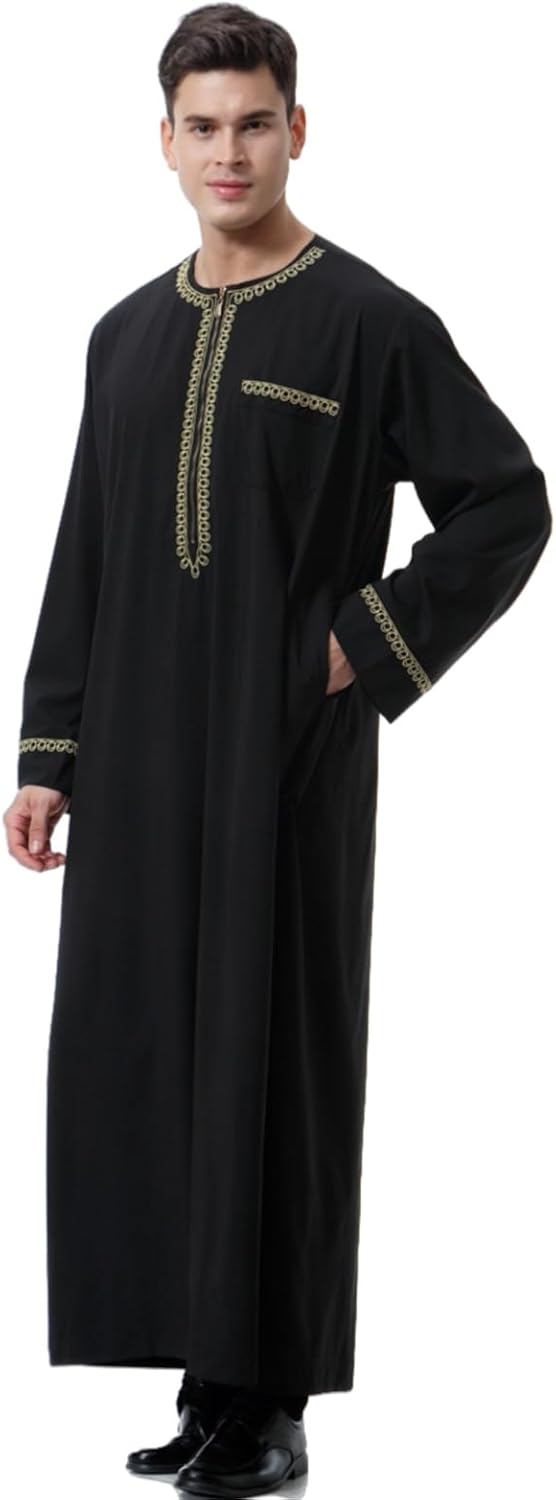 Kaftan Herren Lang Gebetskleidung für Männer Islamische Kleidung Herren Muslim Kleid Langarm Arabisc