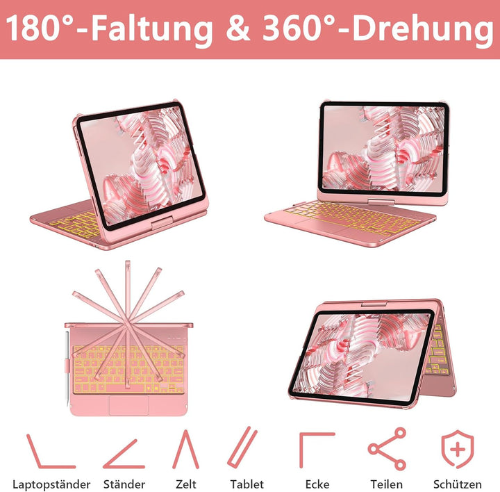 KBCASE Bluetooth Tastatur Schutzhülle für iPad 10 (2022/11. Generation) A16 2025 (10,9/11 Zoll) Mit