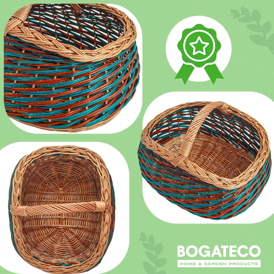 BOGATECO natürlicher Weidenkorb mit Griff | Grosser Einkaufskorb 40X22X30 | Handgewebt, in zwei Farb
