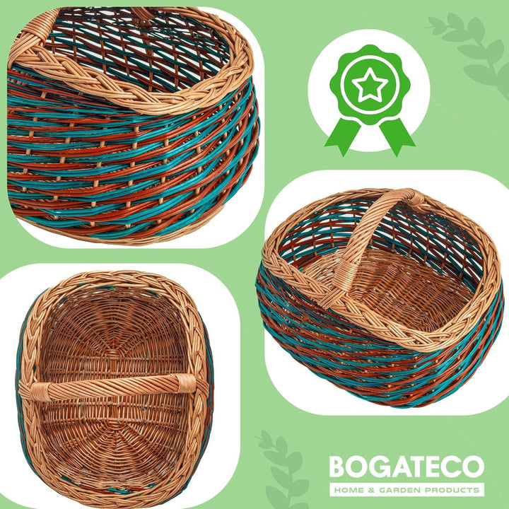 BOGATECO natürlicher Weidenkorb mit Griff | Grosser Einkaufskorb 40X22X30 | Handgewebt, in zwei Farb