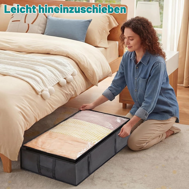 6 Stück 90L Unterbett Aufbewahrungsbox mit Deckel, Unterbett Aufbewahrung | Faltbar, Atmungsaktives