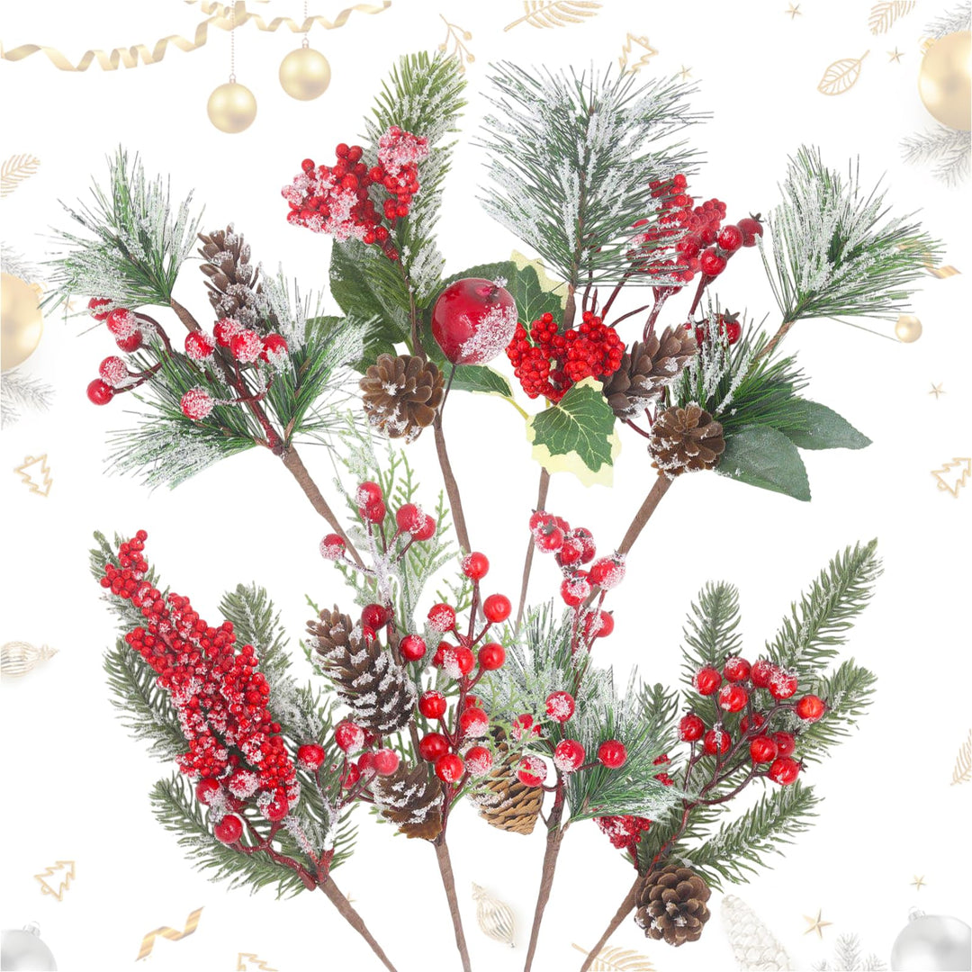 8 Piece Artificial Christmas Branches for Decoration, 21 cm Red Berry Branches Christmas BerryBranch