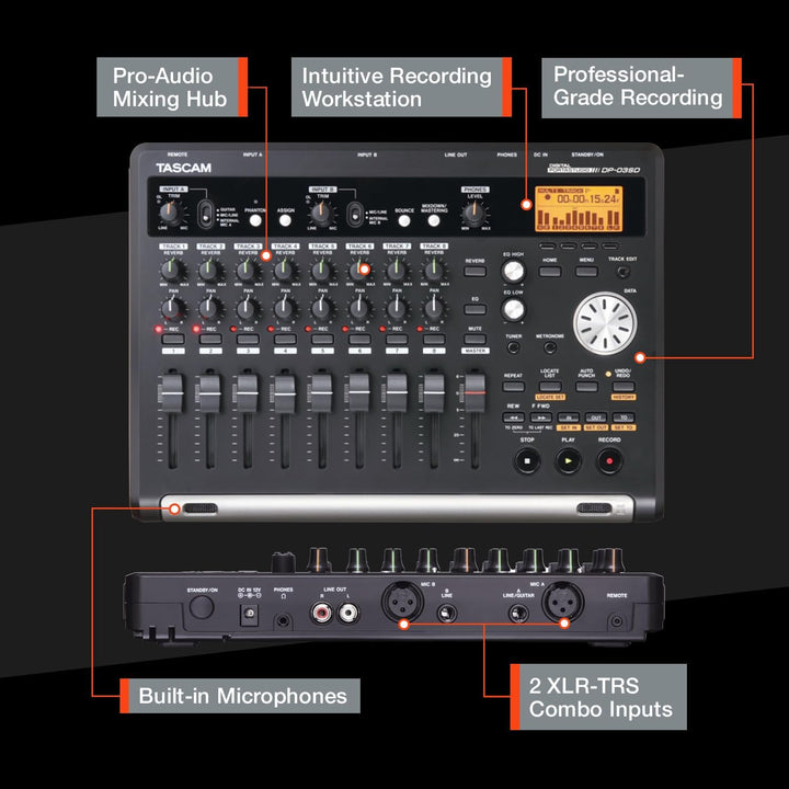 TASCAM DP-03SD - Digitales 8-Spur-Portastudio, Aufnahme/ Wiedergabe mit 44,1 kHz und 16 Bit mittels