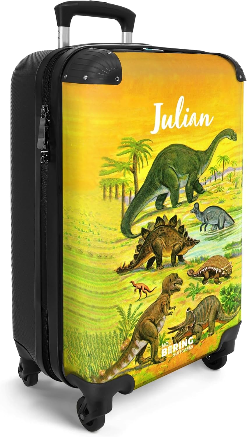 NoBoringSuitcases.com® Kinderkoffer Jungen - Koffer Kinder - Hartschalenkoffer Dinos - Koffer Gelb G