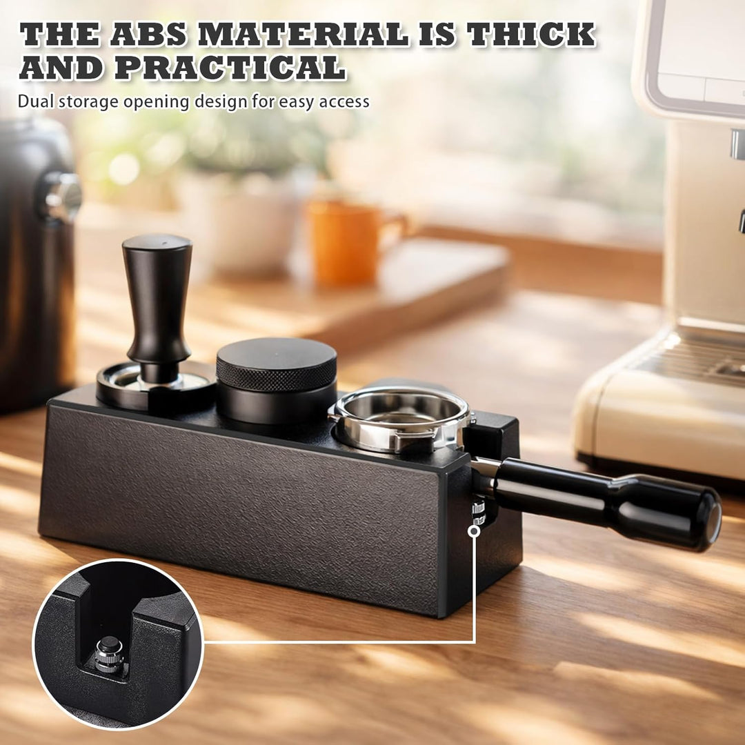 Tamperstation 51–58 mm Schwarz, Höhenverstellbare Espresso Tamping Station aus ABS, Siebträger Zubeh