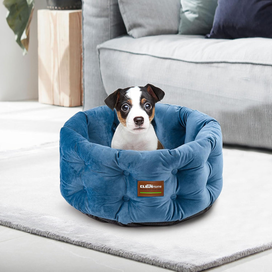 ClevaHome Deep Nest Katzenbett für Katzen bis 7 kg, Rundes Katzenbett für den Innenbereich mit Samto