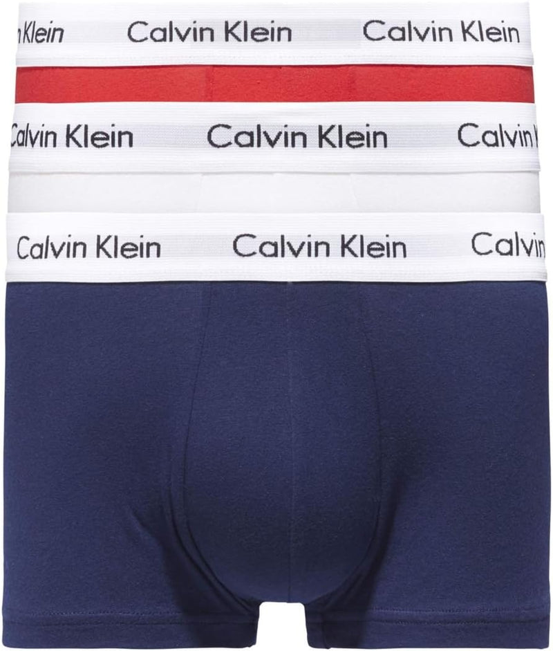 Calvin Klein Herren 3er Pack Boxershorts Low Rise Trunks Baumwolle mit Stretch S White/Red Ginger/Py