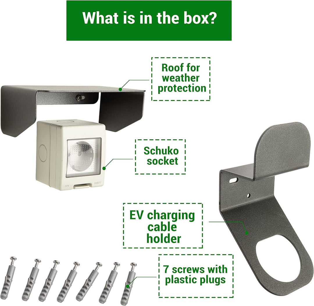 Kreainvent Steckdose für Elektroautos, 1 phasig, 16A, 3,7kW, Set Steckdose mit Wetterschutz und EV K