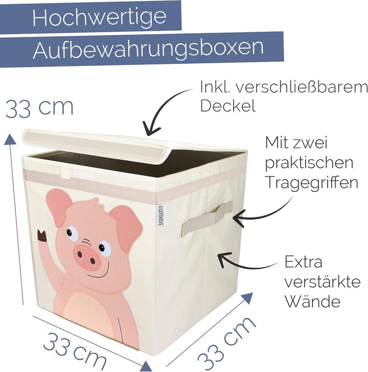 GLÜCKSWOLKE Aufbewahrungsbox Kinder - 15 Motive I Spielzeugkiste mit Deckel für Kinderzimmer I Spiel