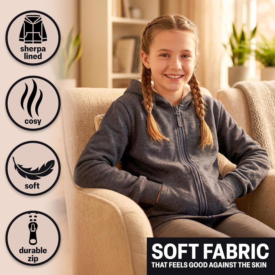 CityComfort Pullover Mädchen mit Fleece-Futter und Kapuze, Fleecejacke Kinder Mädchen Zipper Hoodie