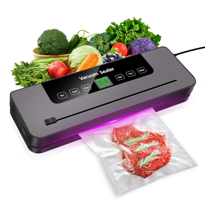 Vakuumiergerät, 6-in-1 Lebensmittel Vakuumierer mit 10 Stück Vakuumierbeutel, 60Kpa Abnehmbare Folie