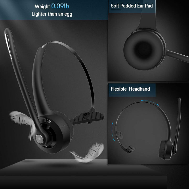 Bluetooth Headset mit Mikrofon, Wireless PC Headset mit Rauschunterdrückung Mic, Kopfhörer Bluetooth